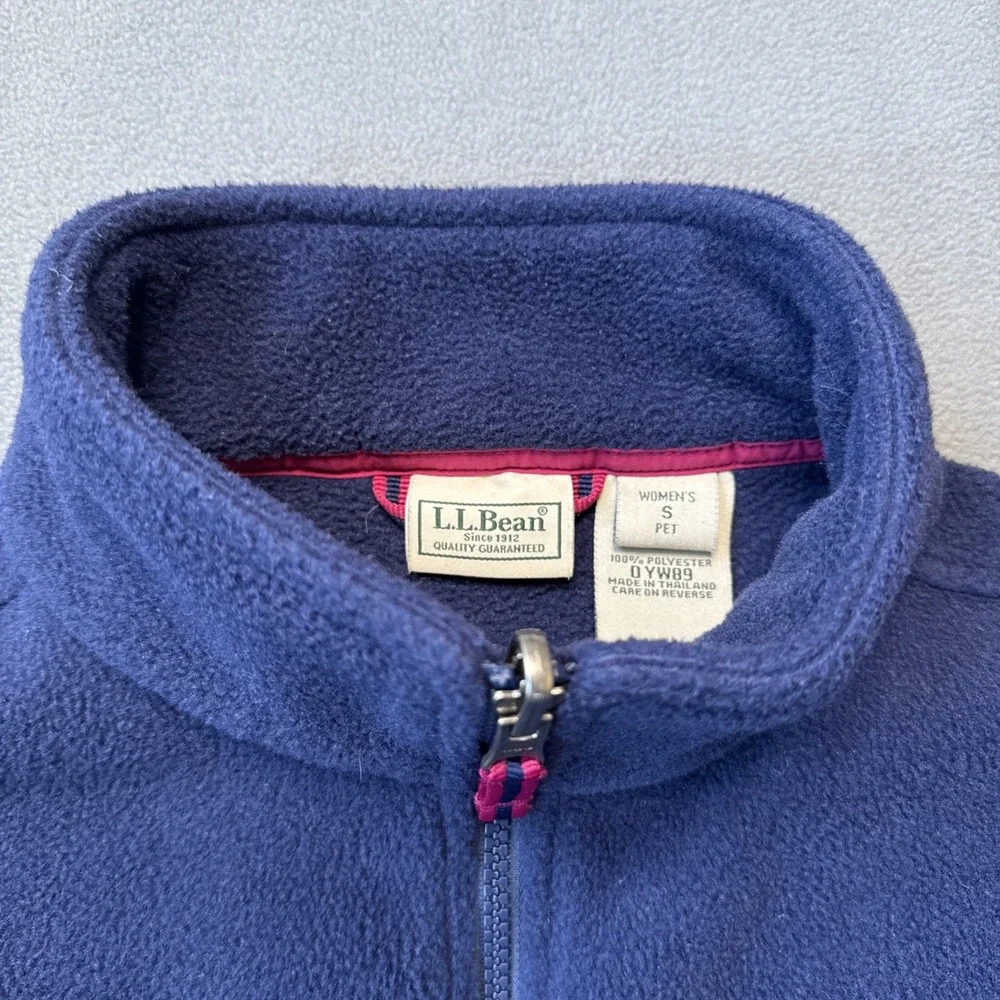 VTG LL Bean‎ Fleece Jacket Womens Petite Small Navy Full Zip Polartec Boxy Cozy